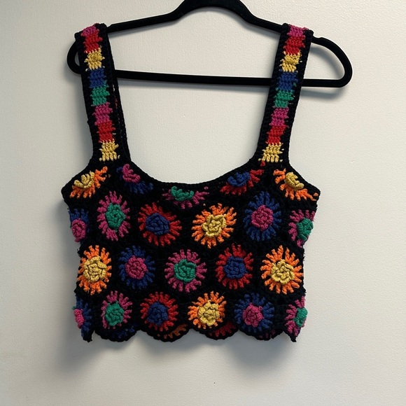 FARM Rio Tops - Farm rio Colorful Crochet floral multicolored Tank Top